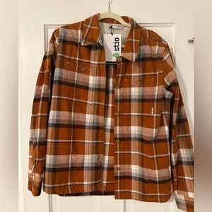 NWT Stio Women’s Hutkeeper Flannel Shirt SzL in ‘Saddle Plaid’ color